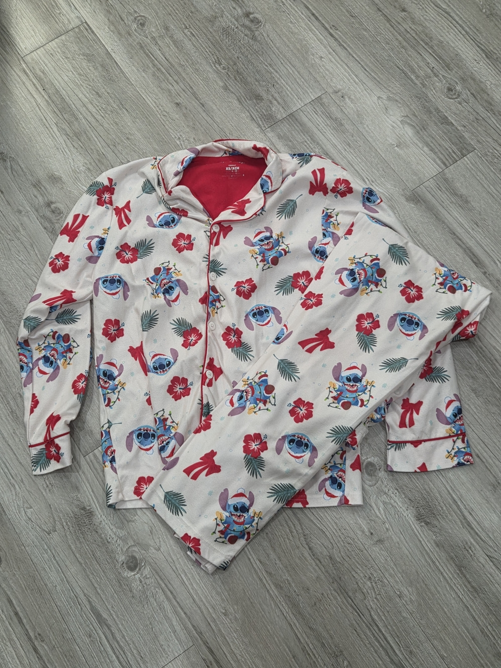 Disney White Red Blue Stitch Floral Pajama Set for Women